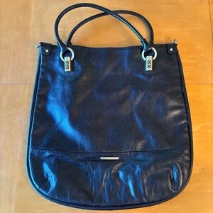 Trina Turk Black Leather Manhattan Large Shoulder Bag Tote